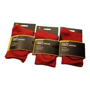 Lot Of 3 Pairs Easton Youth T-ball Socks Red Size: S Youth 3Y-6Y All Brand New